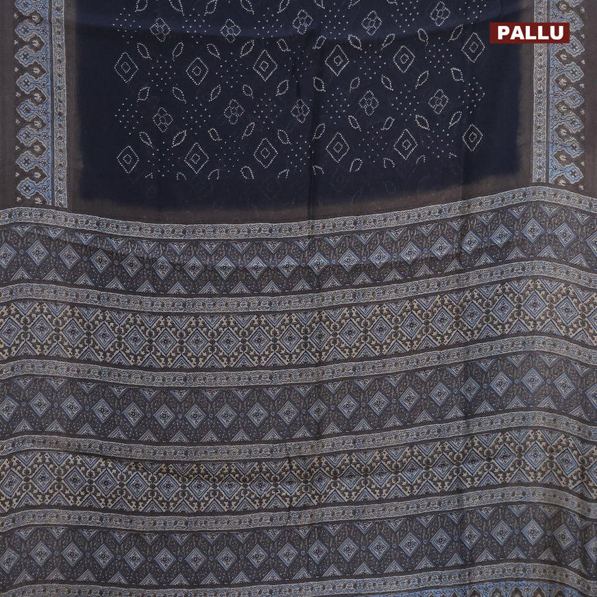 Semi linen saree black and grey shade with allover bandhani prints and ajrakh printed pallu