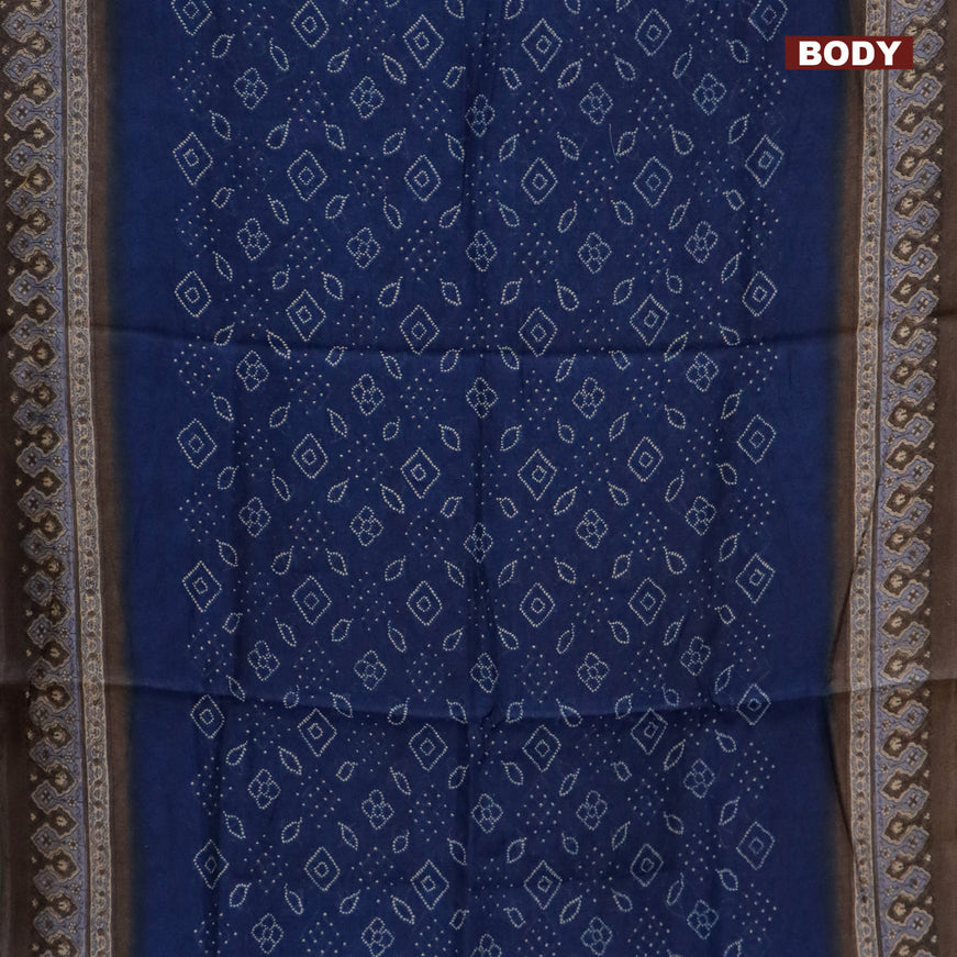 Semi linen saree blue and dark grey with allover bandhani prints and ajrakh printed pallu