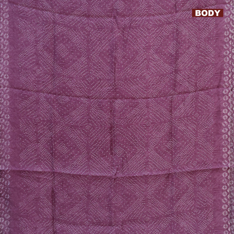 Semi linen saree mild purple and beige with allover bandhani prints and kalamkari printed pallu