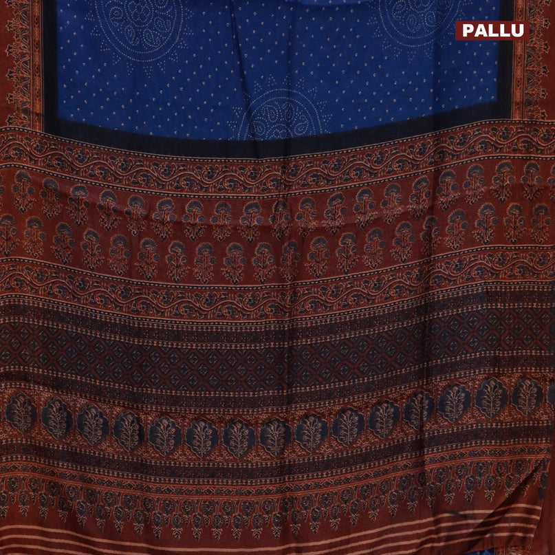 Semi linen saree blue and maroon with allover bandhani prints and ajrakh printed border