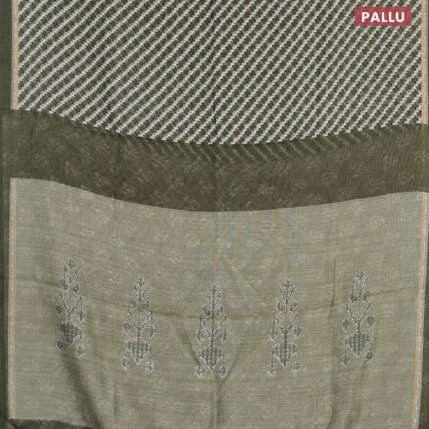 Semi linen saree sap green with allover stripes pattern and simple border