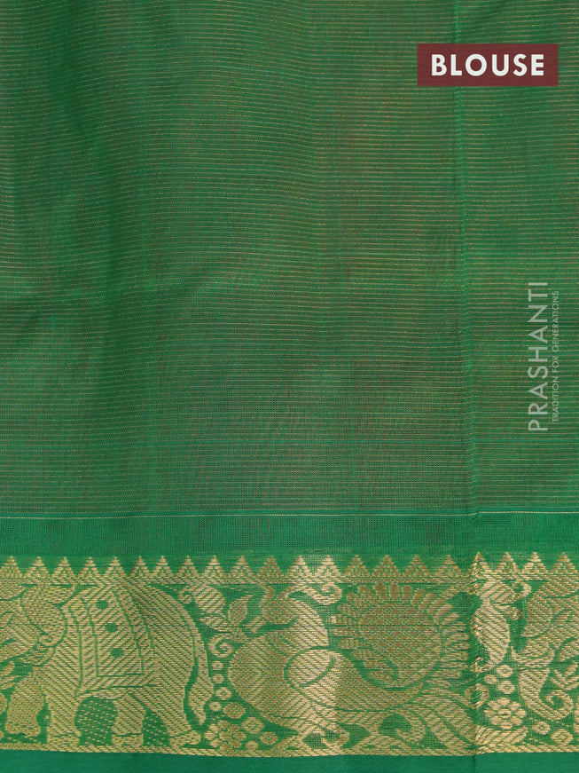 Silk cotton saree red and green with allover vairaosi pattern and zari woven border