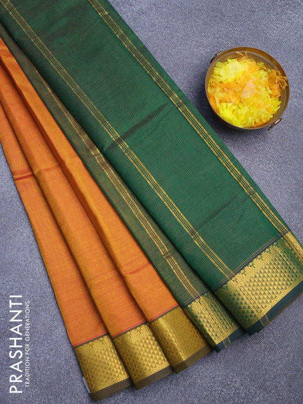 Silk cotton saree dual shade of mustard yellow and dark green with allover vairaosi pattern and zari woven border
