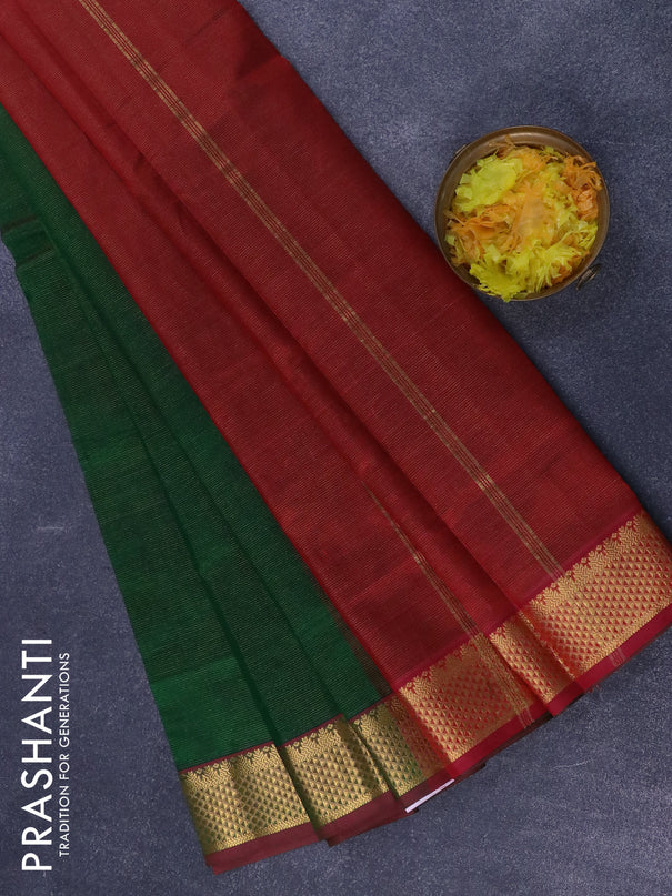 Silk cotton saree green and maroon with allover vairaosi pattern and zari woven border