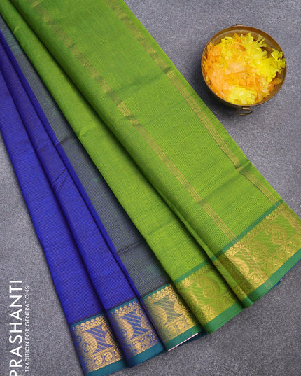 Silk cotton saree blue and light green with allover vairaosi pattern and zari woven border
