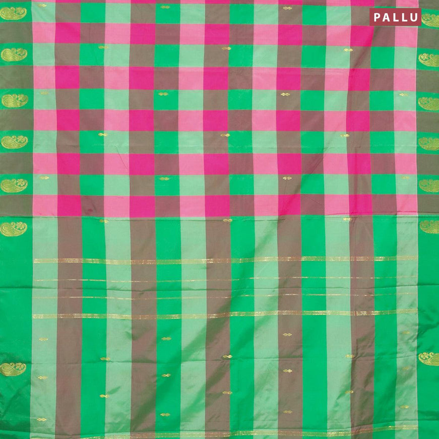 Arani semi silk saree multi colour and green with allover paalum pazhamum & zari buttas and zari woven butta border - {{ collection.title }} by Prashanti Sarees