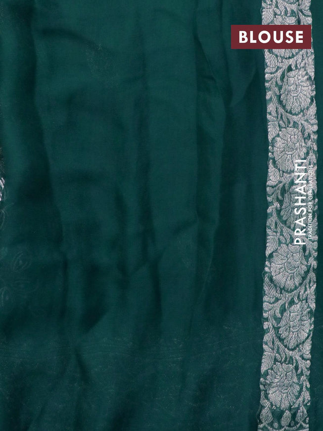 Banarasi chiffon silk saree peacock blue with allover chikankari work & silver zari buttas and silver zari woven border - {{ collection.title }} by Prashanti Sarees