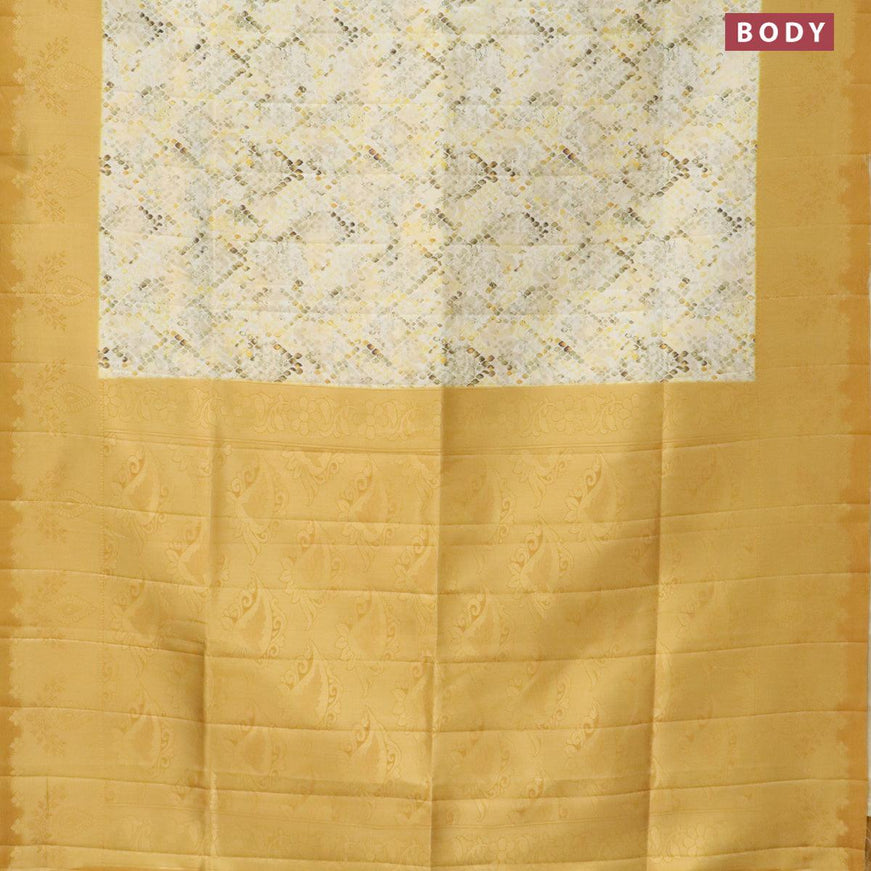 Banarasi softy silk saree cream and dark mustard with allover zari weaves & geometric digital prints and zari woven border - {{ collection.title }} by Prashanti Sarees