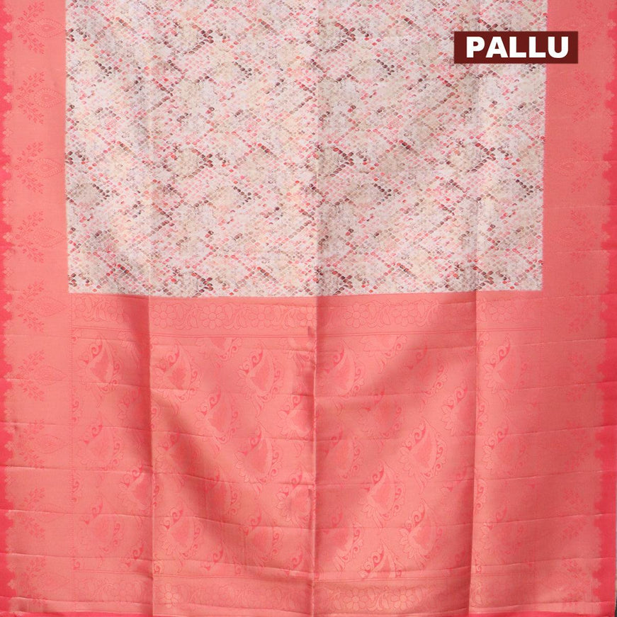 Banarasi softy silk saree cream and dark peach with allover zari weaves & geometric digital prints and zari woven border - {{ collection.title }} by Prashanti Sarees