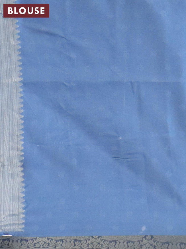 Banarasi softy silk saree dark beige and greyish blue with allover zari weaves & floral digital prints and long zari woven border - {{ collection.title }} by Prashanti Sarees