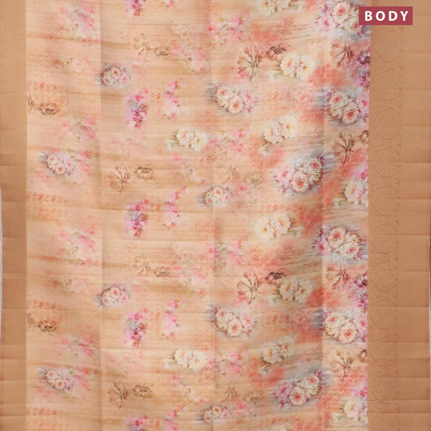 Banarasi softy silk saree multi colour and rust shade with allover zari weaves & floral digital prints and long zari woven border - {{ collection.title }} by Prashanti Sarees