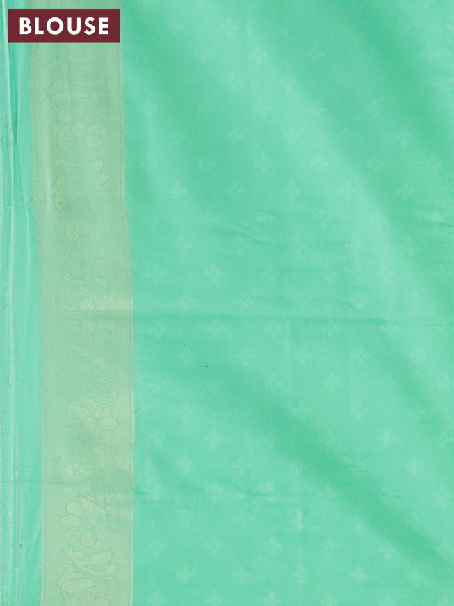 Banarasi softy silk saree off white and green with allover zari weaves & geometric digital prints and zari woven border - {{ collection.title }} by Prashanti Sarees