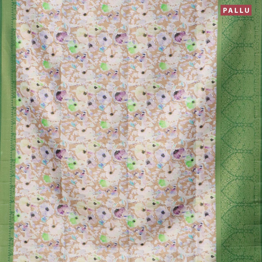 Banarasi softy silk saree pastel brown and green with allover zari weaves & floral digital prints and long zari woven border - {{ collection.title }} by Prashanti Sarees