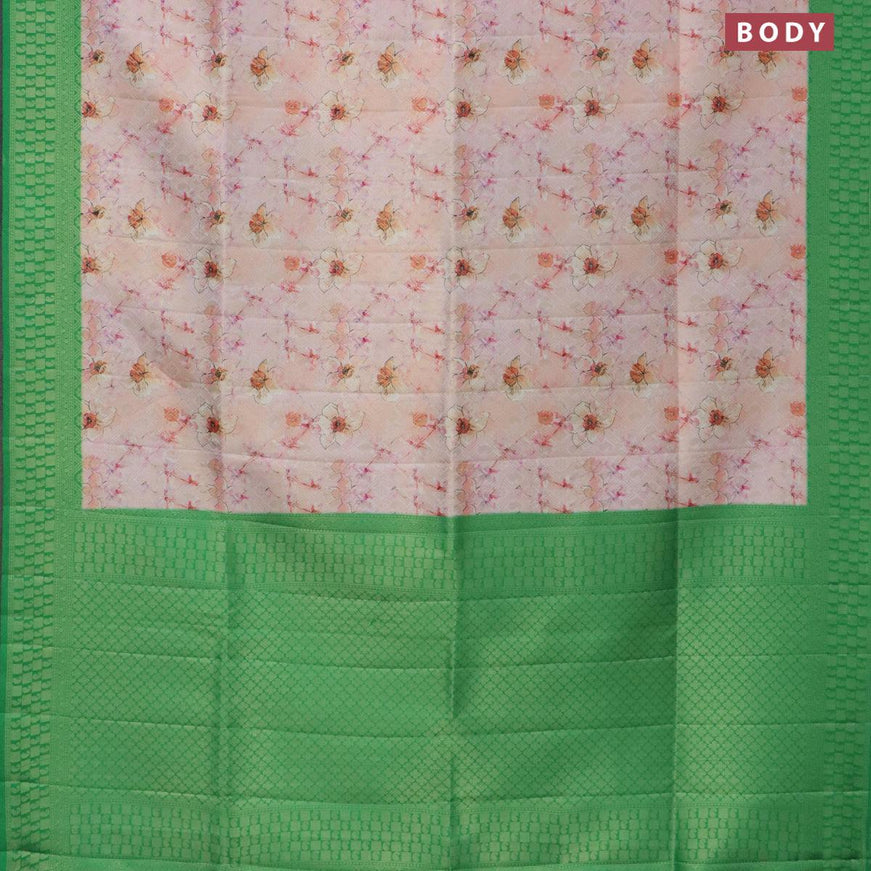 Banarasi softy silk saree pastel peach and green with allover zari weaves & floral digital prints and zari woven border - {{ collection.title }} by Prashanti Sarees