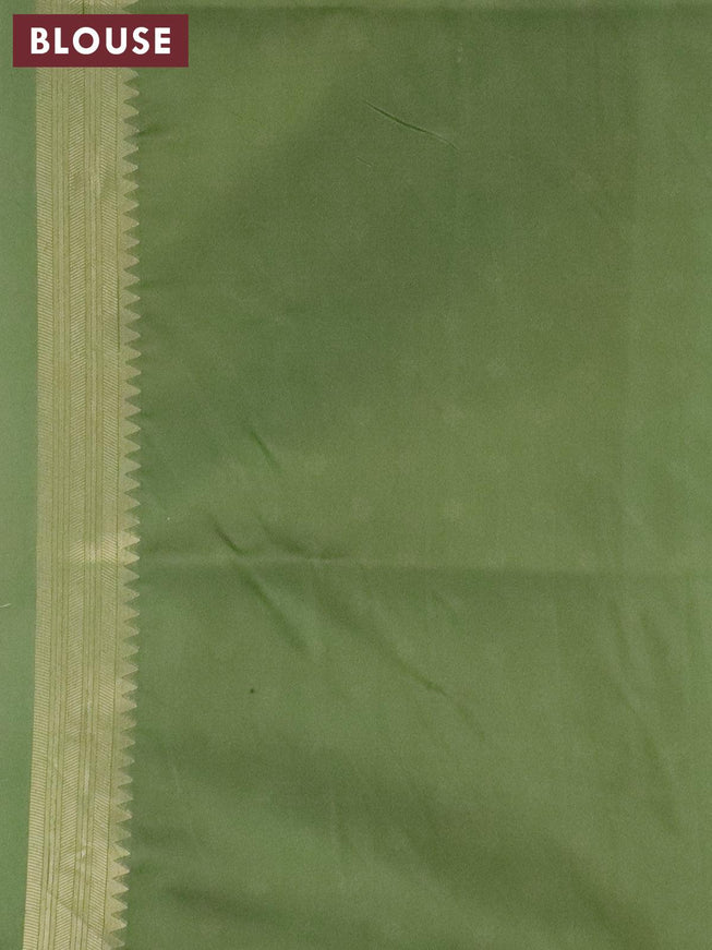 Banarasi softy silk saree pista green and dark green with allover zari weaves & floral digital prints and long zari woven border - {{ collection.title }} by Prashanti Sarees