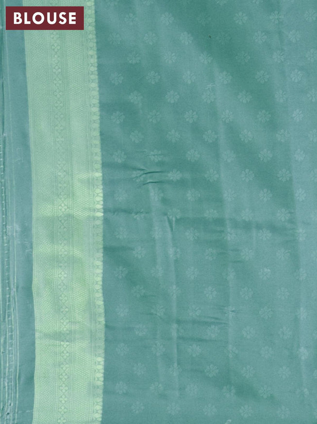 Banarasi softy silk saree teal blue shade with allover zari weaves & floral digital prints and zari woven border - {{ collection.title }} by Prashanti Sarees