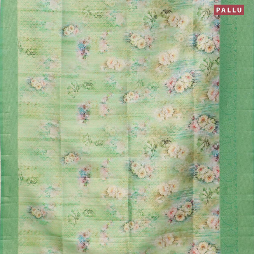 Banarasi softy silk saree teal green shade and green with allover zari weaves & floral digital prints and long zari woven border - {{ collection.title }} by Prashanti Sarees