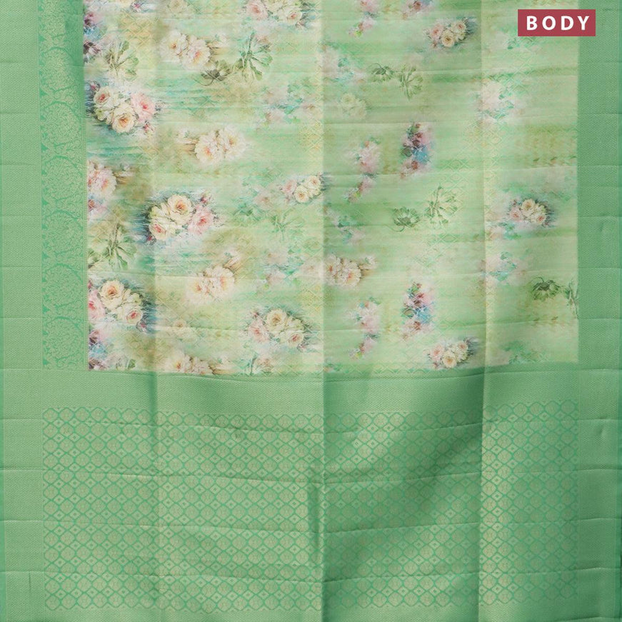 Banarasi softy silk saree teal green shade and green with allover zari weaves & floral digital prints and long zari woven border - {{ collection.title }} by Prashanti Sarees