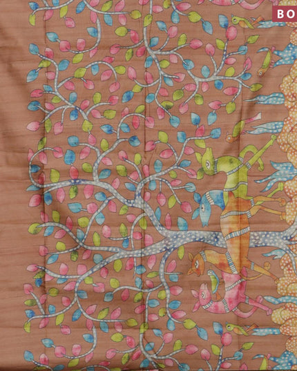 Chappa saree brown and green with allover kalamkari prints and zari woven border - {{ collection.title }} by Prashanti Sarees