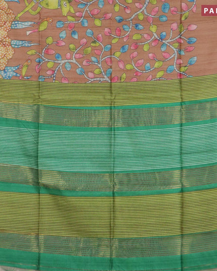 Chappa saree brown and green with allover kalamkari prints and zari woven border - {{ collection.title }} by Prashanti Sarees