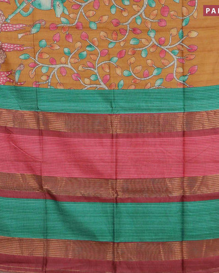 Chappa saree mustard yellow and maroon shade with allover kalamkari prints and zari woven border - {{ collection.title }} by Prashanti Sarees