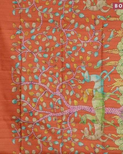 Chappa saree orange and brown with allover kalamkari prints and zari woven border - {{ collection.title }} by Prashanti Sarees