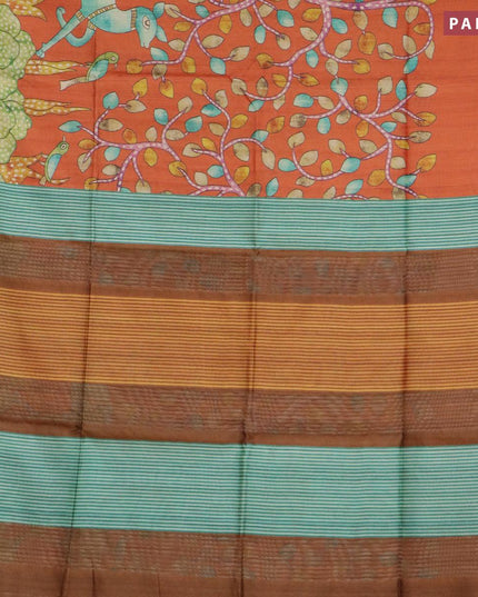 Chappa saree orange and brown with allover kalamkari prints and zari woven border - {{ collection.title }} by Prashanti Sarees