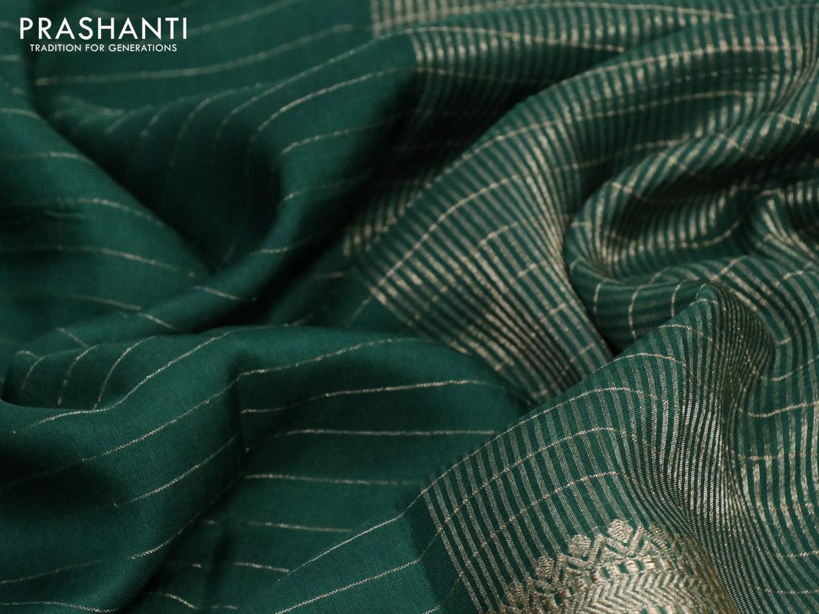 Dola silk saree green and deep maroon with allover zari woven stripes pattern and rich zari woven border - {{ collection.title }} by Prashanti Sarees