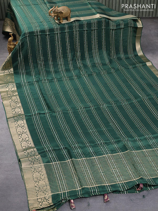 Dola silk saree green and deep wine shade with allover zari woven stripes pattern and rich zari woven border - {{ collection.title }} by Prashanti Sarees