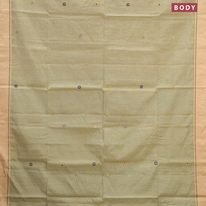 Jamdhani cotton saree elaichi green and grey shade with thread woven buttas and contrast border - {{ collection.title }} by Prashanti Sarees