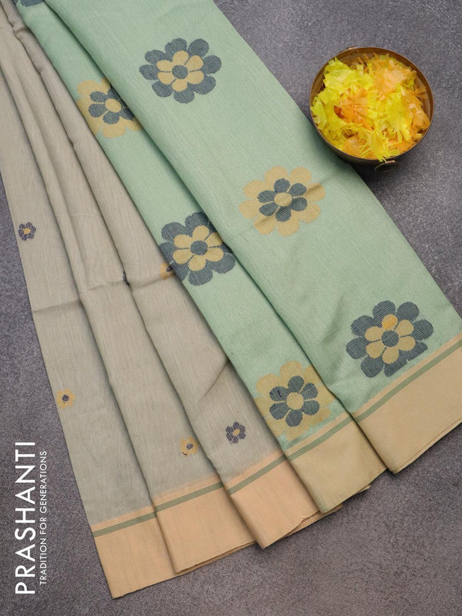 Jamdhani cotton saree grey and pastel green with thread woven buttas and contrast border - {{ collection.title }} by Prashanti Sarees