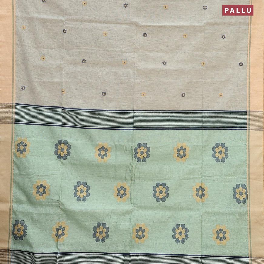 Jamdhani cotton saree grey and pastel green with thread woven buttas and contrast border - {{ collection.title }} by Prashanti Sarees