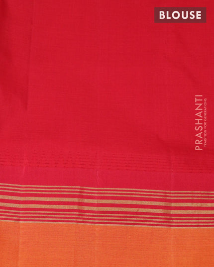 Kanjivaram silk saree royal blue and red with allover embroidery kasuti work and temple design zari woven border - {{ collection.title }} by Prashanti Sarees
