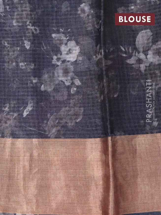Kota tussar silk saree black with floral digital prints and zari woven border - {{ collection.title }} by Prashanti Sarees