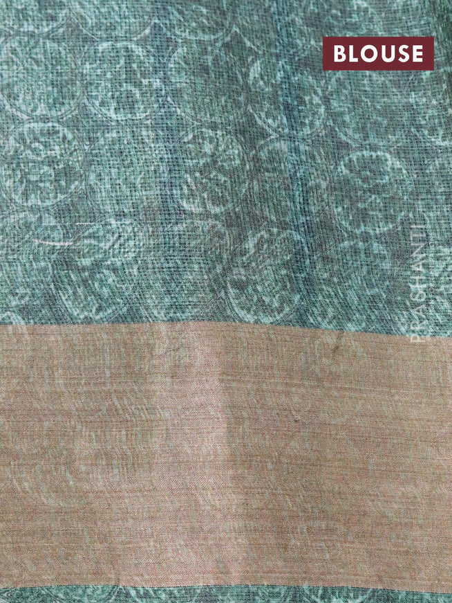 Kota tussar silk saree green shade and blue with digital prints and zari woven border - {{ collection.title }} by Prashanti Sarees