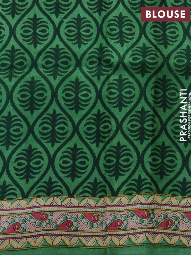 Madhubani printed silk saree green and cream with allover kantha stitch work and french knot work pallu - {{ collection.title }} by Prashanti Sarees