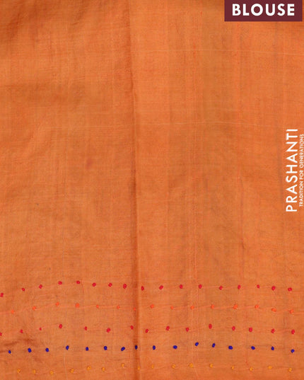 Madhubani printed silk saree mehendi green and cream with allover kantha stitch work and french knot work pallu - {{ collection.title }} by Prashanti Sarees