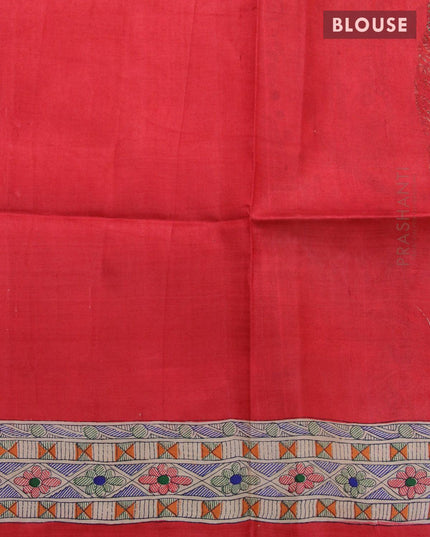 Madhubani printed silk saree red and beige with plain body and printed border - {{ collection.title }} by Prashanti Sarees
