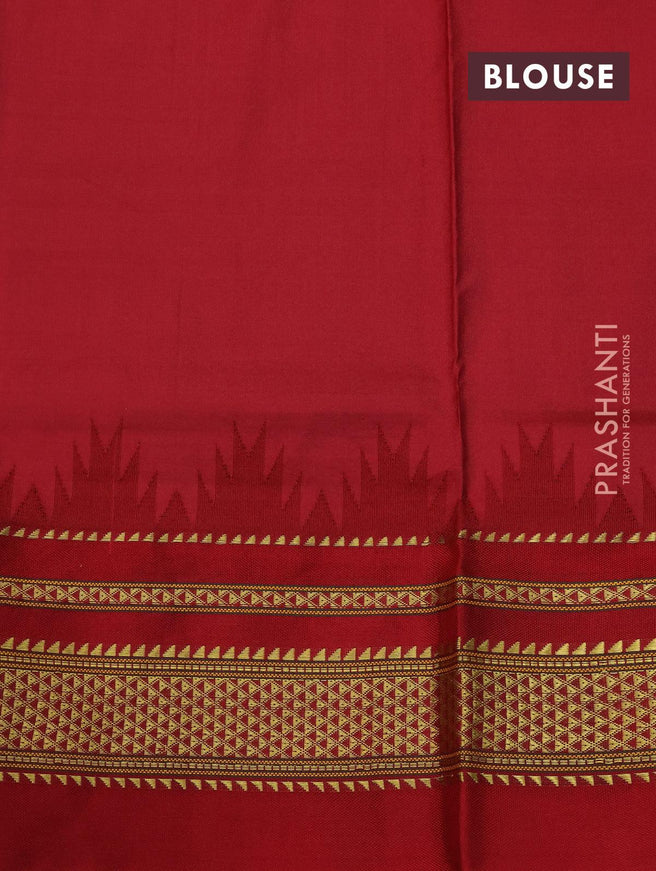 Narayanpet silk saree light green and red with zari woven buttas and temple design zari woven border - {{ collection.title }} by Prashanti Sarees
