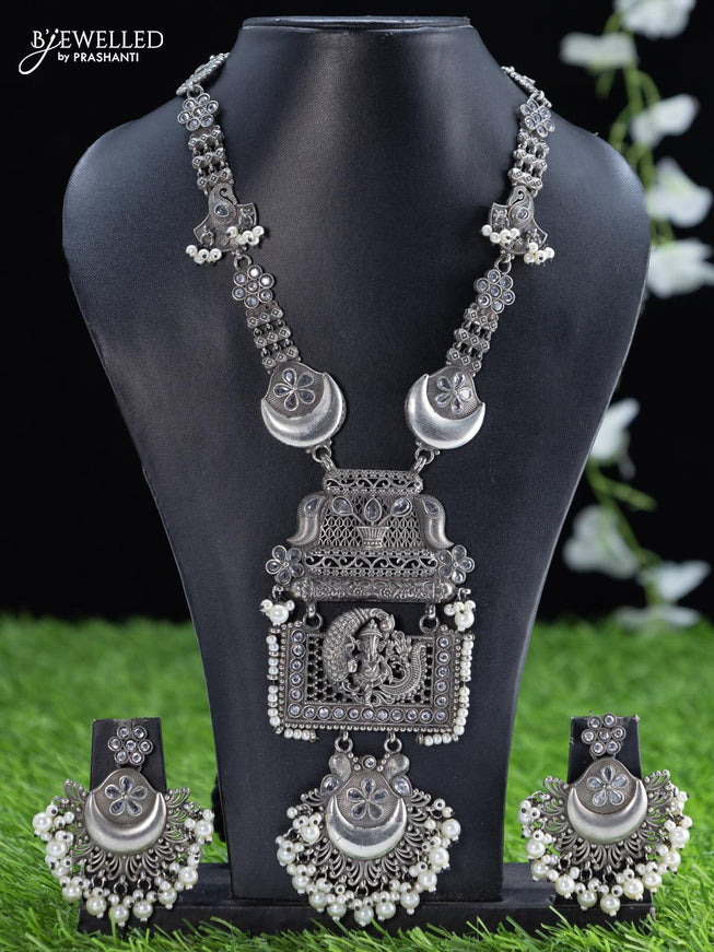 Oxidised haaram with cz stone and ganesha pendant - {{ collection.title }} by Prashanti Sarees