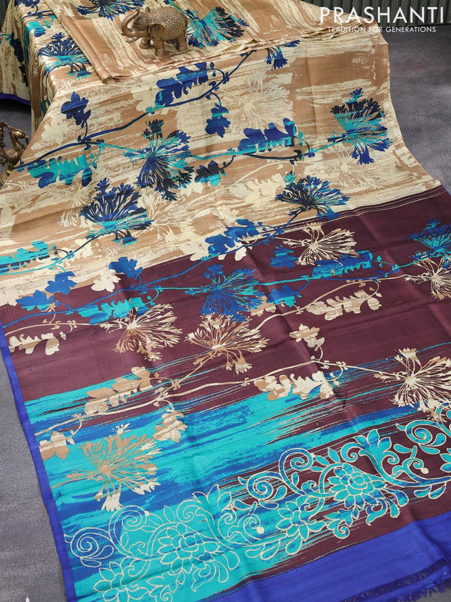 Printed silk saree multi colour and blue with allover prints and simple border - {{ collection.title }} by Prashanti Sarees