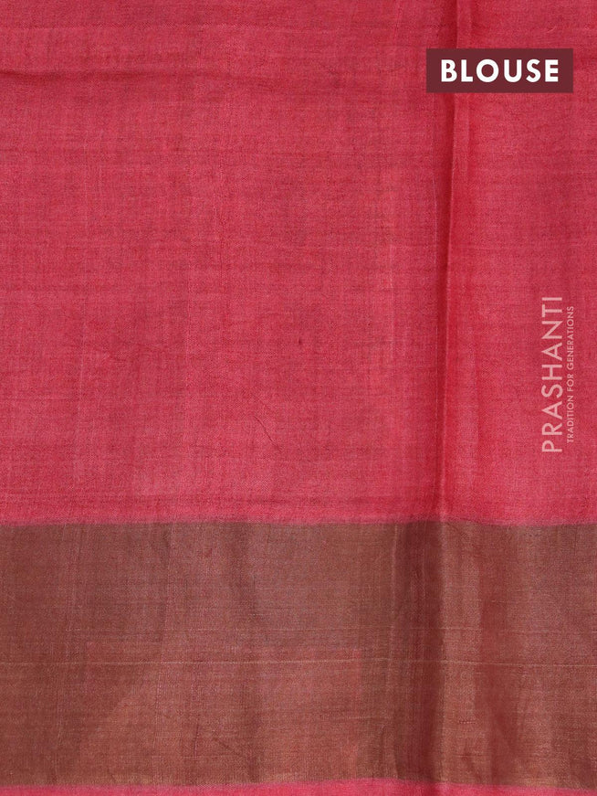 Pure tussar silk saree light green and red with allover checked pattern floral prints and cut work pallu - {{ collection.title }} by Prashanti Sarees