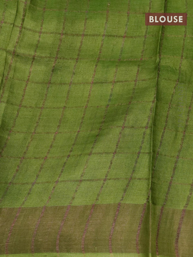 Pure tussar silk saree red and green with allover zari checks & kalamkari prints and zari woven border - {{ collection.title }} by Prashanti Sarees