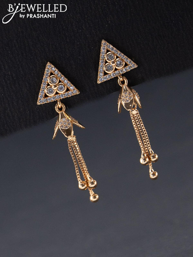 Rose gold earrings geometric design with cz stone and hangings - {{ collection.title }} by Prashanti Sarees