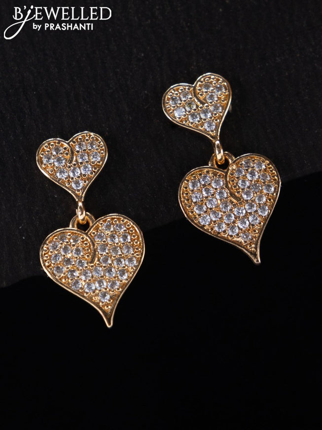 Rose gold earrings heart shape with cz stones - {{ collection.title }} by Prashanti Sarees