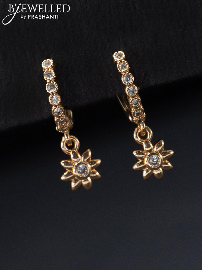 Rose gold hanging type earrings floral design with cz stones - {{ collection.title }} by Prashanti Sarees