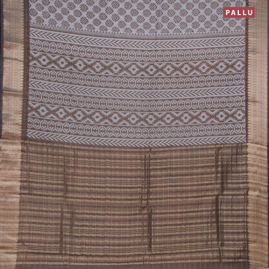 Semi chanderi saree grey and brown shade with allover prints & zari checked pattern and zari woven border - {{ collection.title }} by Prashanti Sarees