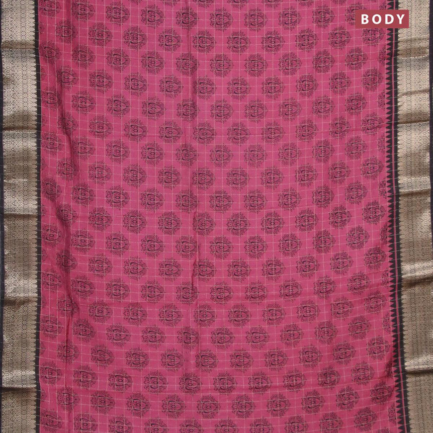 Semi chanderi saree maroon shade and black with allover prints & zari checked pattern and zari woven border - {{ collection.title }} by Prashanti Sarees