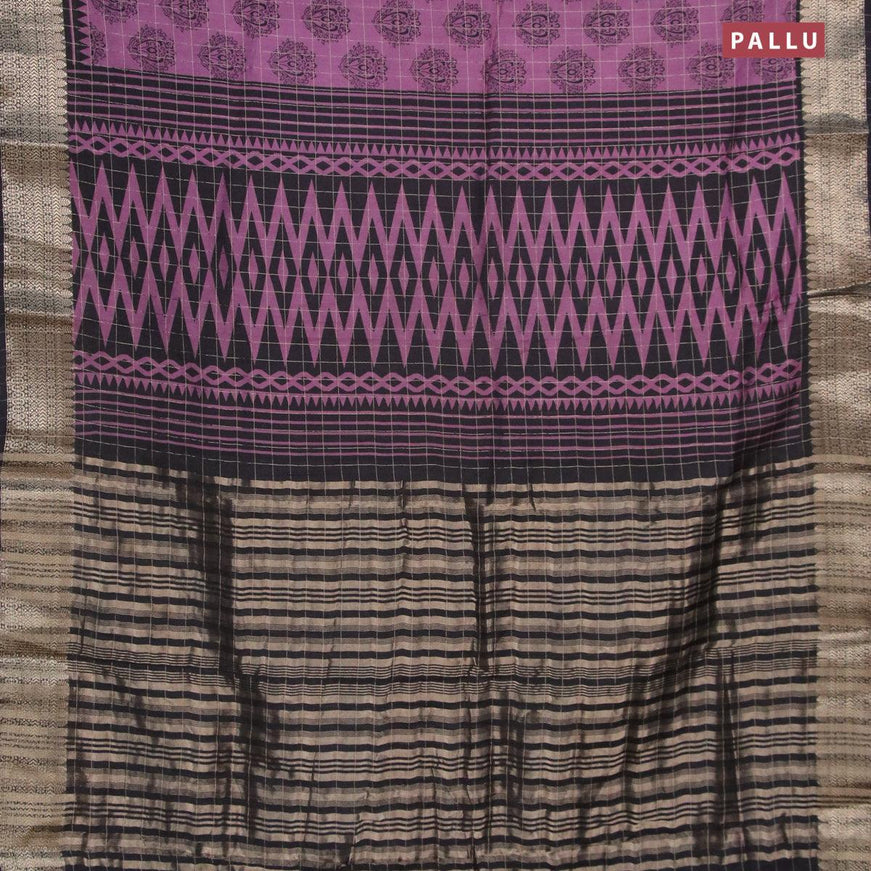 Semi chanderi saree mild purple and black with allover prints & zari checked pattern and zari woven border - {{ collection.title }} by Prashanti Sarees