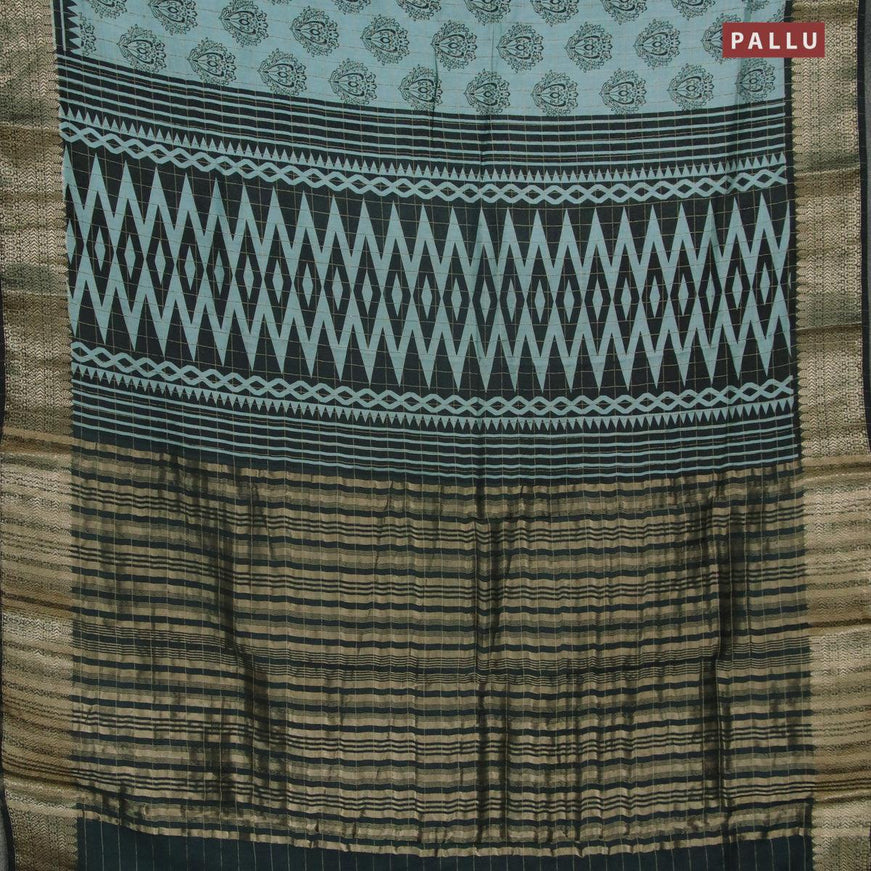 Semi chanderi saree teal blue shade and black with allover prints & zari checked pattern and zari woven border - {{ collection.title }} by Prashanti Sarees